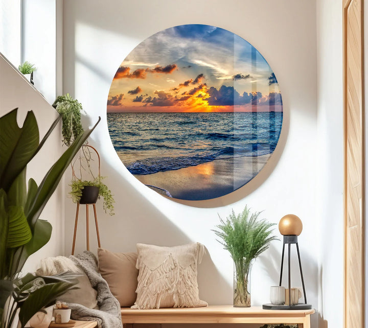 Tropical Ocean Sunset Wall Art – Serene Beach Glass Print for Tranquil and Coastal Interiors - MyPhotoStation