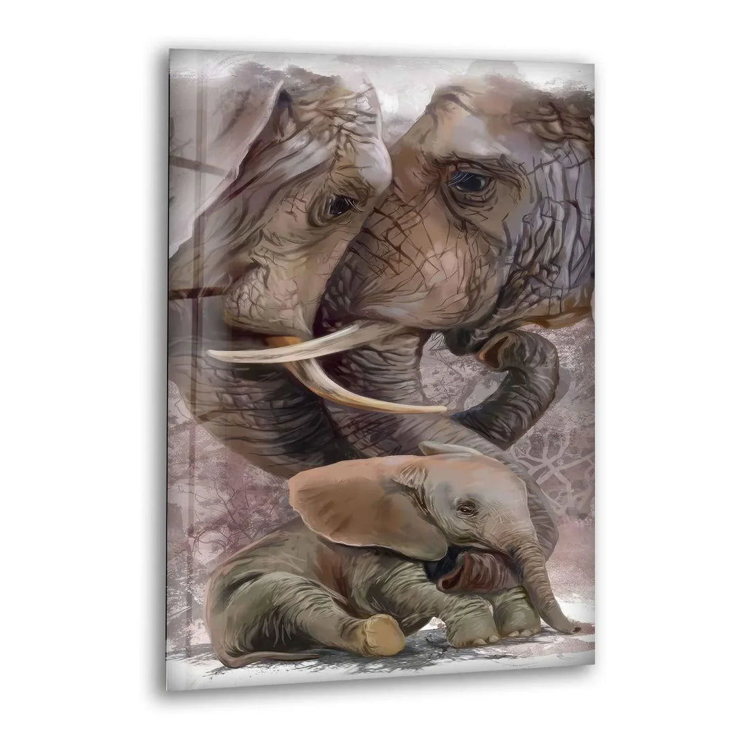 Elephant Family Paint Glass Wall Art stained glass wall art, stained glass wall decor