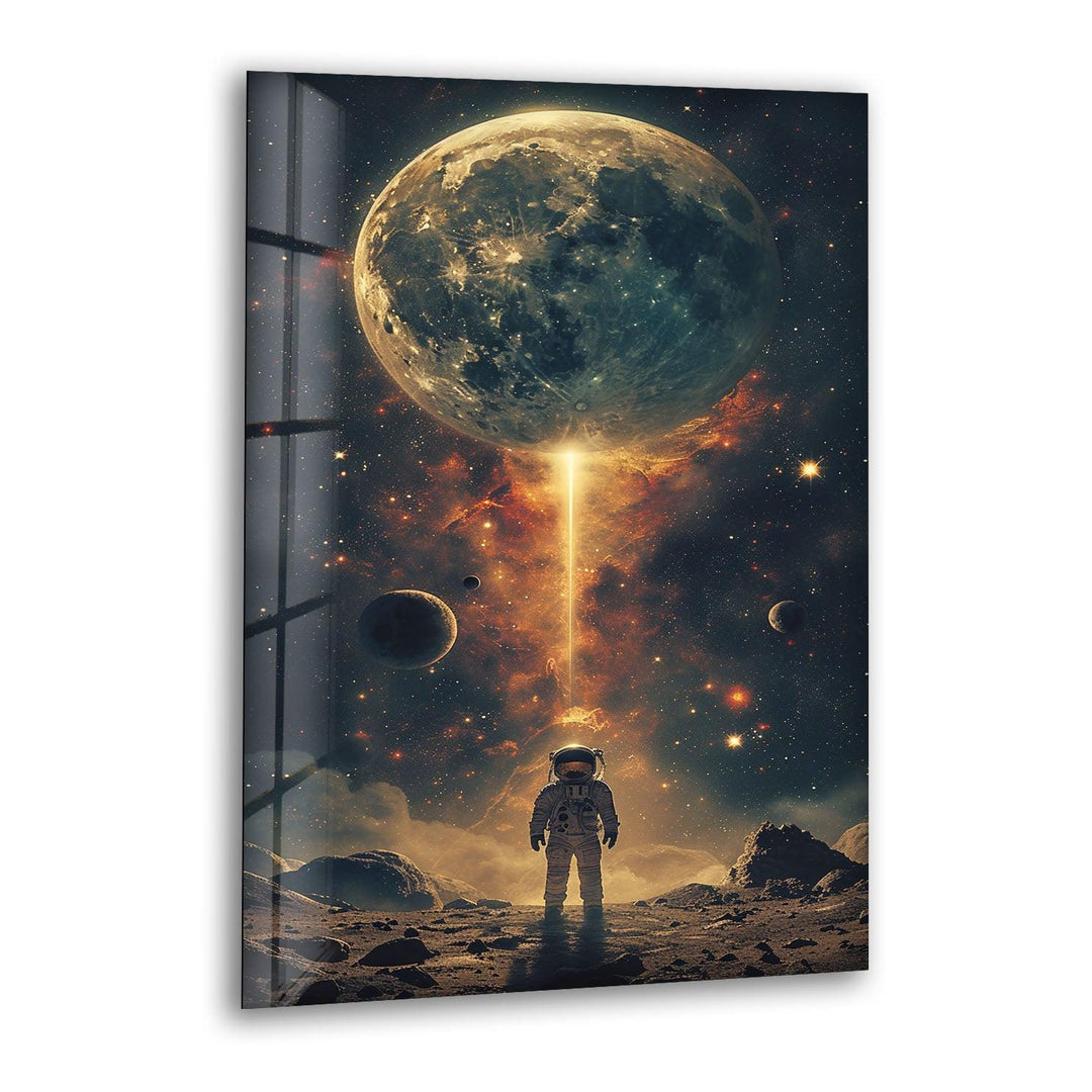 Astronaut Walking on Moon Glass Wall Art glass wall decor, glass wall art decor