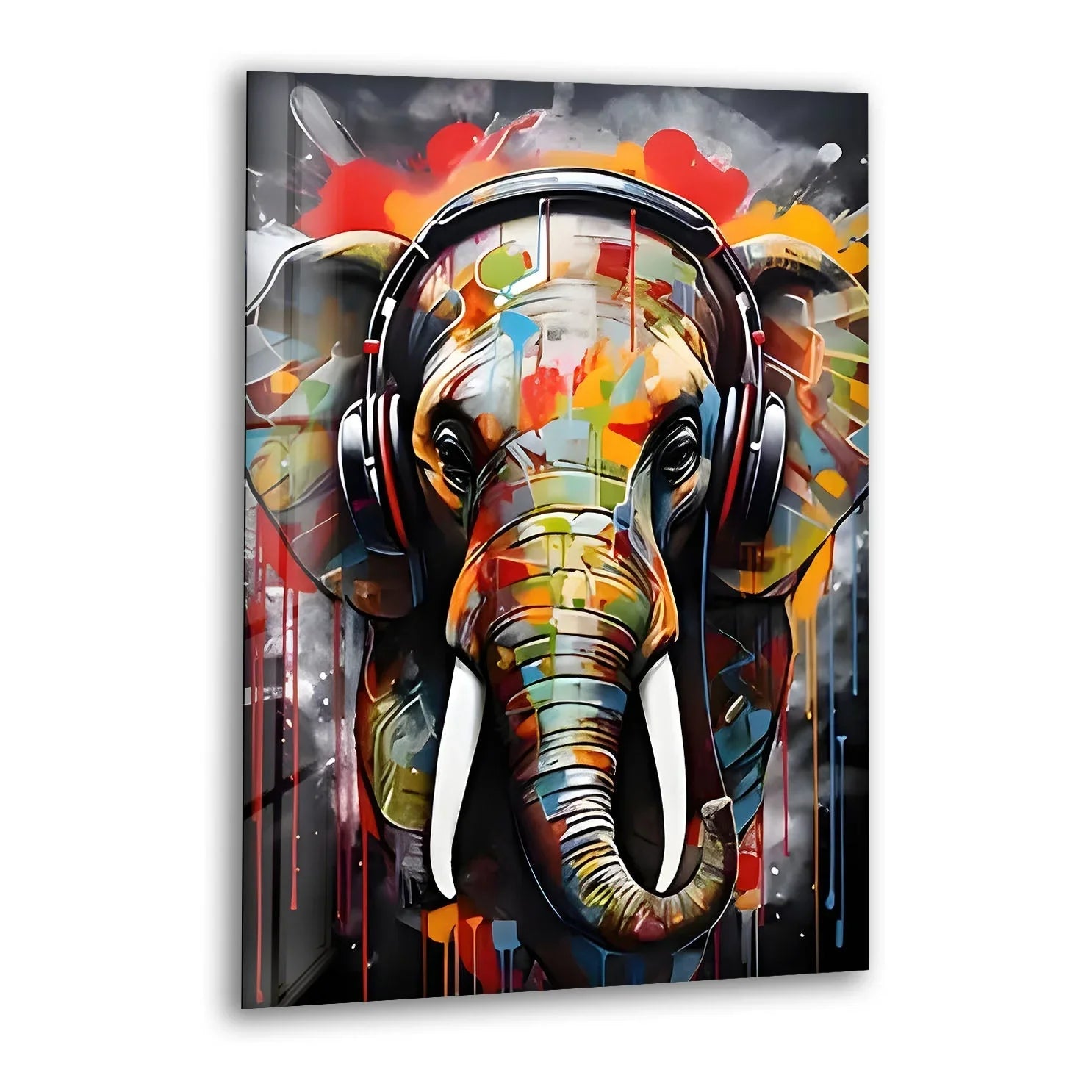 Elephant with Headphones Art – Bold Glass Decor – MyPhotoStation