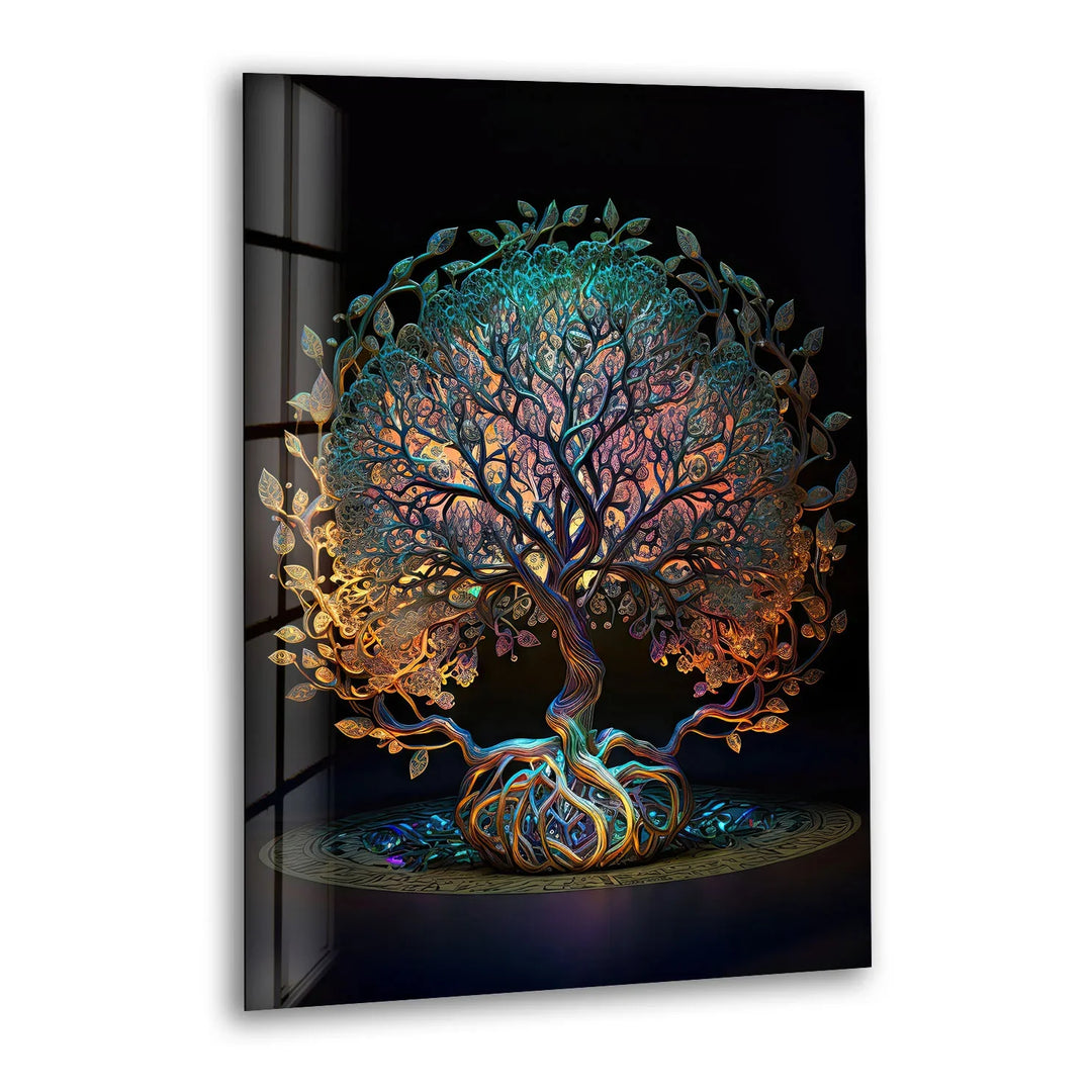Mystical Tree of Life Wall Art – Colorful Spiritual Glass Print for Sacred and Boho Interiors - MyPhotoStation