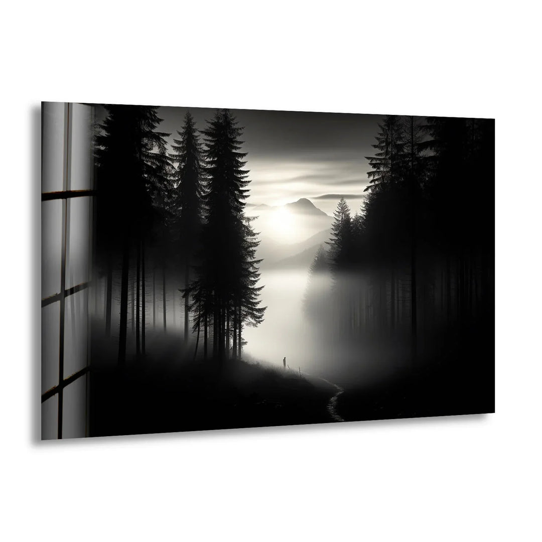 Foggy Forest Black and White Wall Art – Minimalist Glass Print Decor - MyPhotoStation