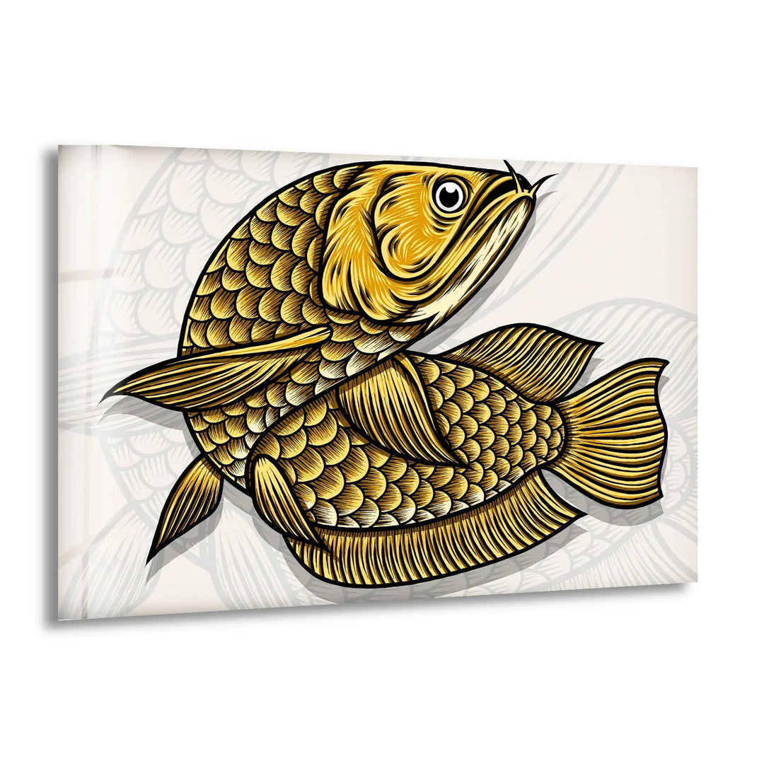 Golden Arowana Fish Wall Art – Elegant Asian-Inspired Glass Print for Modern Interiors and Feng Shui Decor - MyPhotoStation