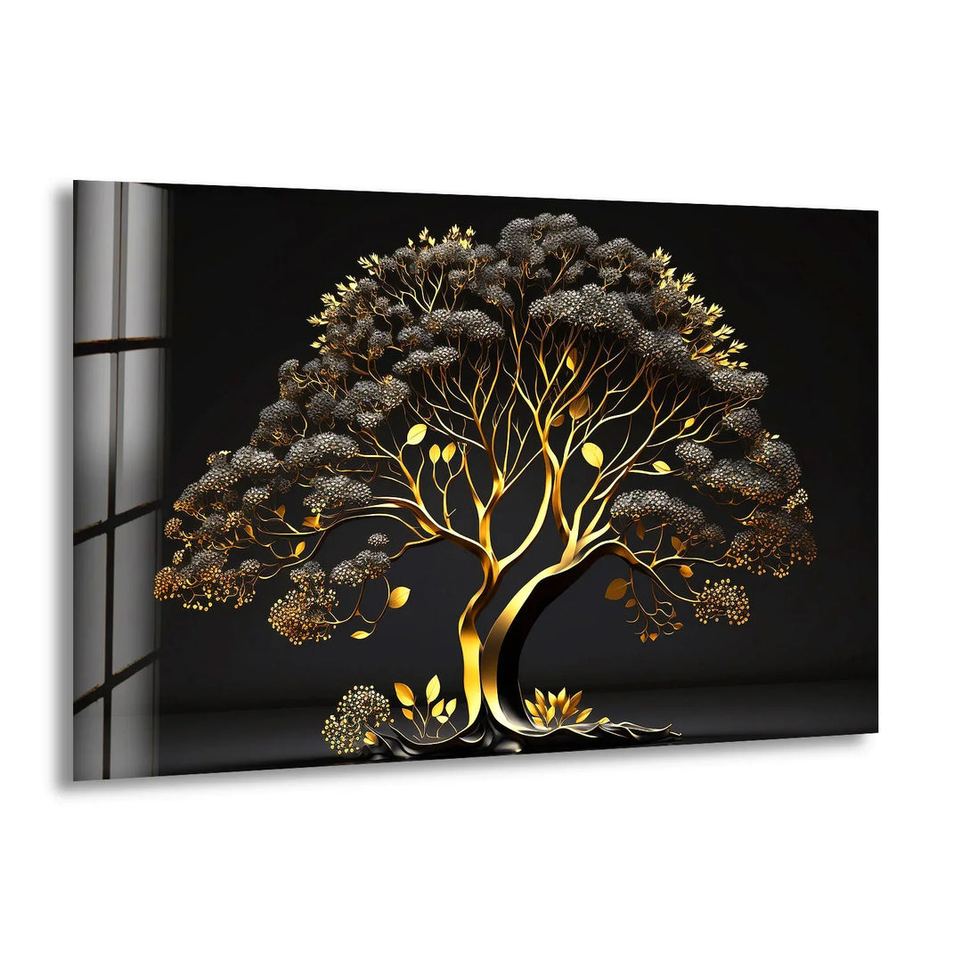 Golden Tree Wall Art – Luxury Gold & Black Nature Glass Print Design - MyPhotoStation