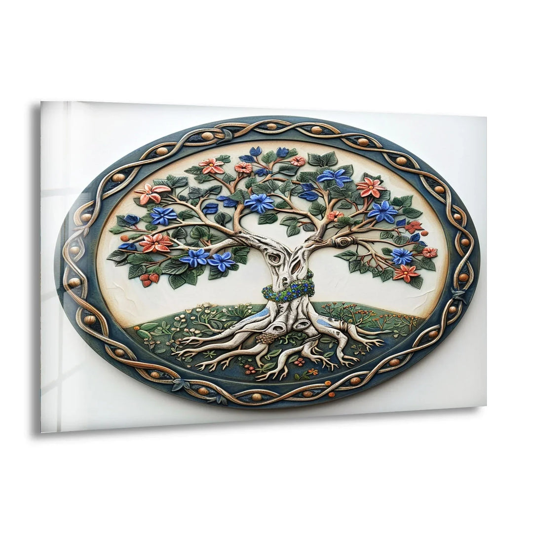 Circular Green Tree Art Glass Wall Art print on glass, glass printed photos