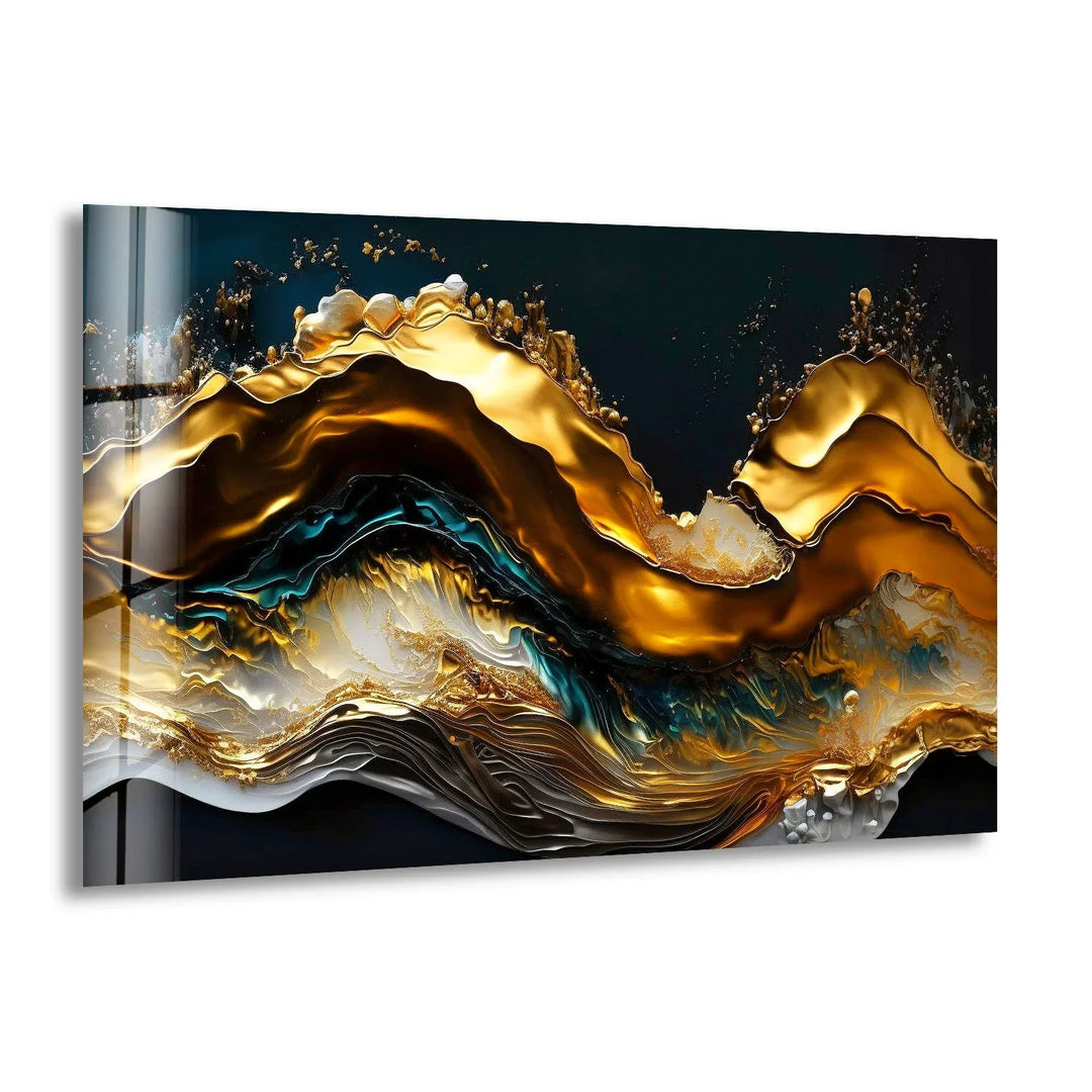 Golden Wave Abstract Wall Art – Luxury Glass Print for Interiors - MyPhotoStation