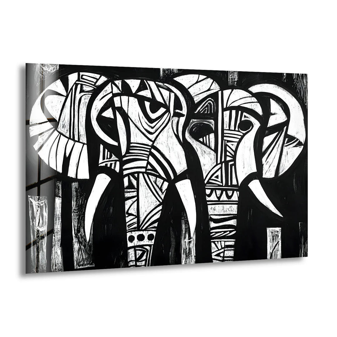 Elephant Black White Art Glass Wall Art print picture on glass, Tempered Glass Wall Art