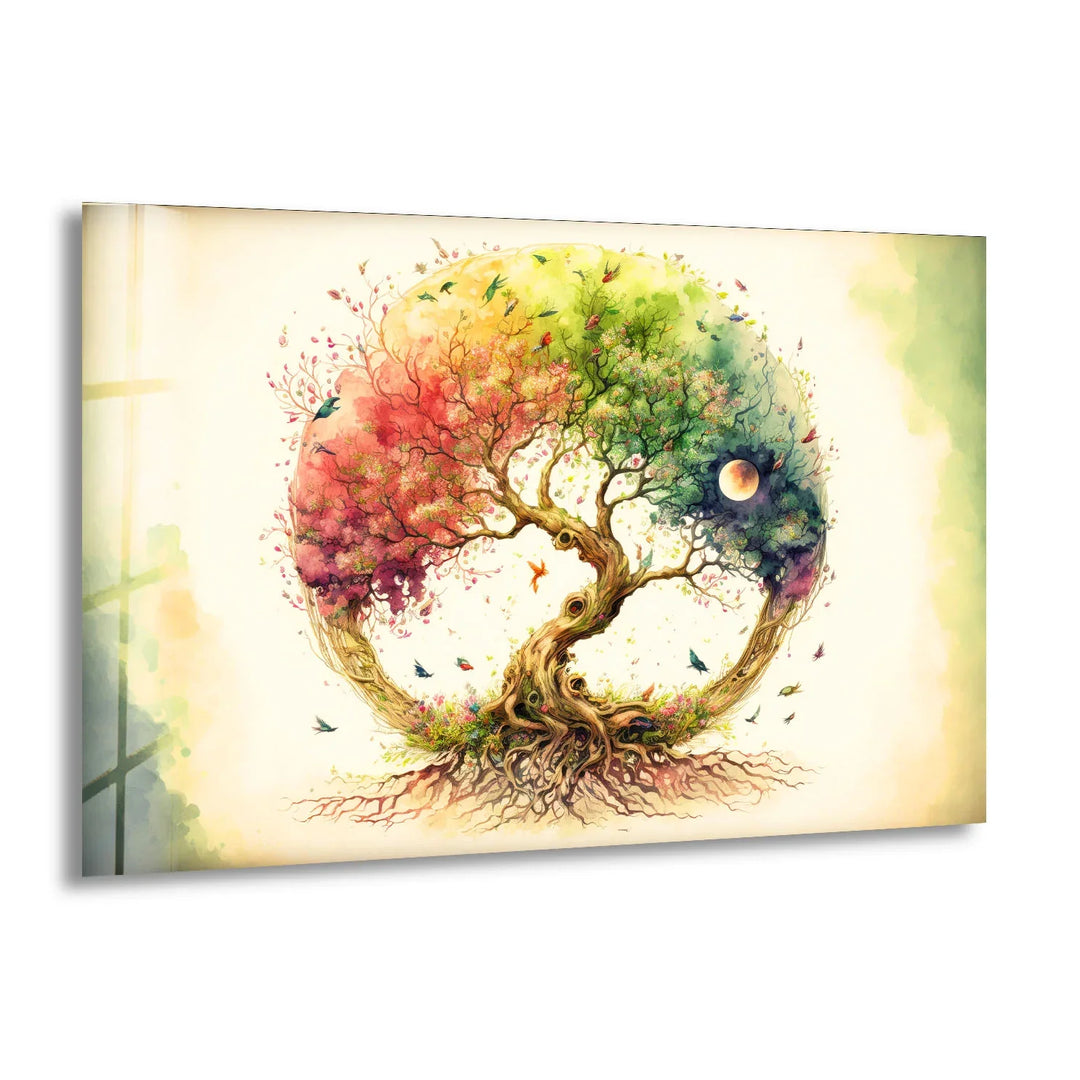 Rainbow Tree of Life Wall Art – Whimsical Watercolor Glass Print Design - MyPhotoStation