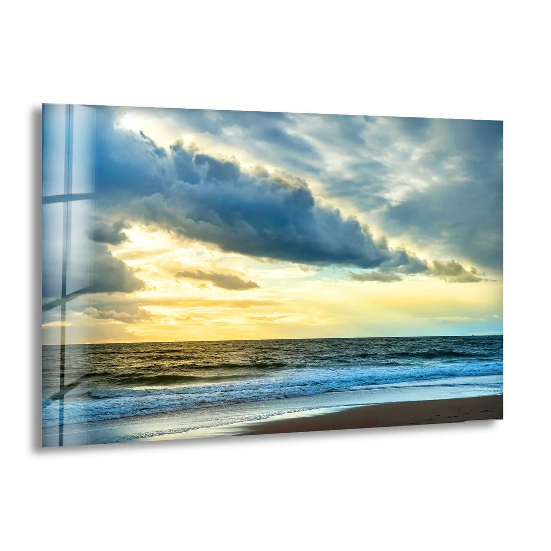 Stormy Sky Ocean Wall Art – Dramatic Cloudy Beach Glass Print for Modern Coastal Interiors - MyPhotoStation