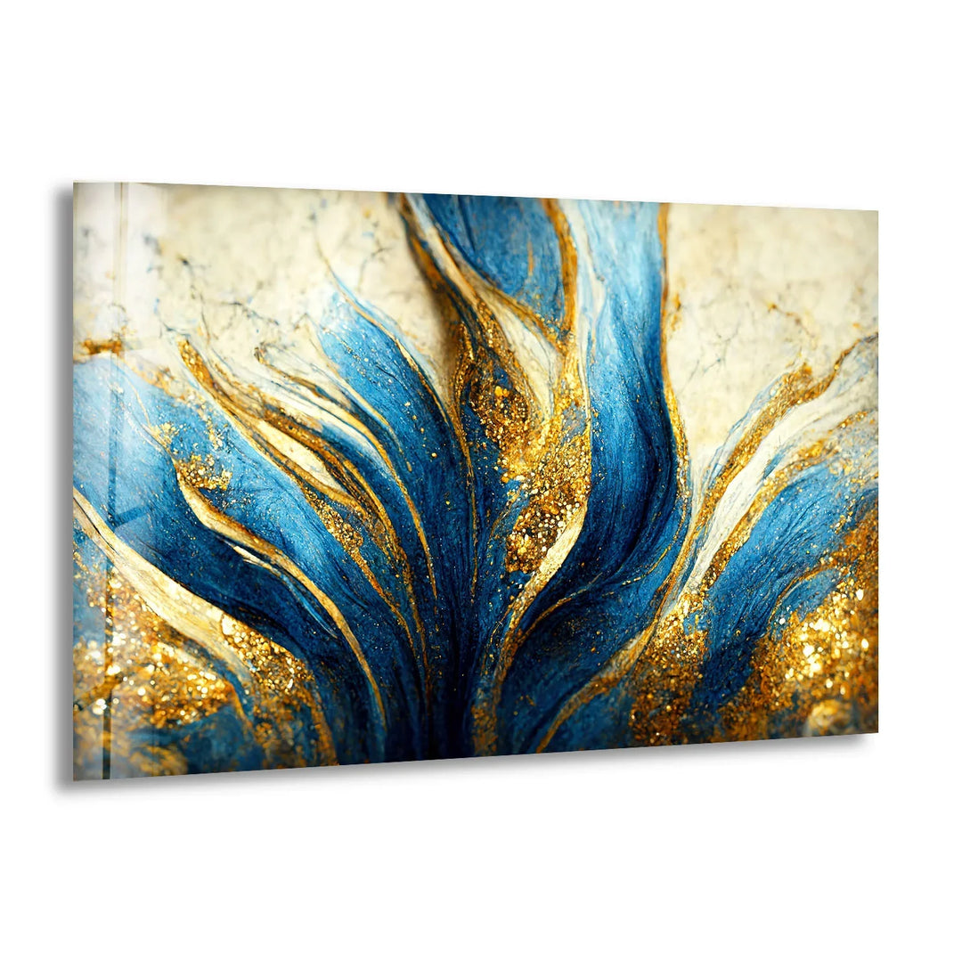 Blue & Gold Abstract Wall Art – Luxe Glass Print for Glam Interiors - MyPhotoStation