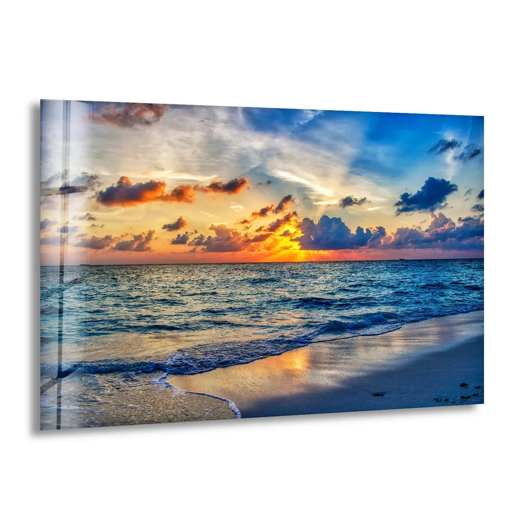 Tropical Ocean Sunset Wall Art – Serene Beach Glass Print for Tranquil and Coastal Interiors - MyPhotoStation