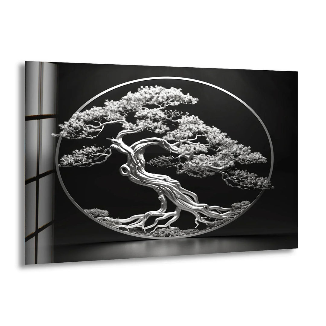 Bonsai Tree Silver Glass Wall Art Glass Printing Wall Art, Print photos on glass
