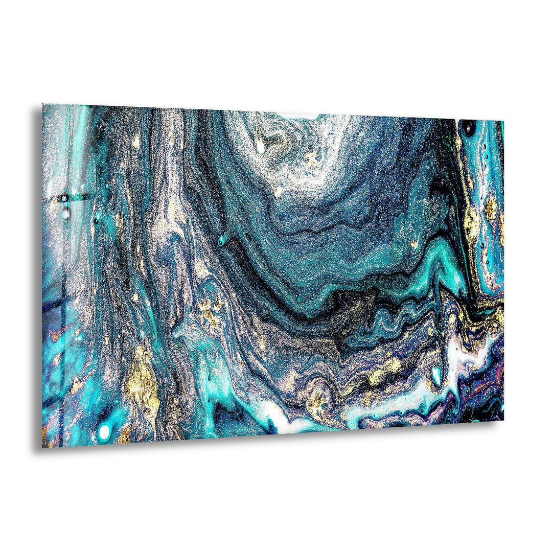 Galaxy Marble Wall Art | Teal Gold Abstract Glass Print for Walls - MyPhotoStation