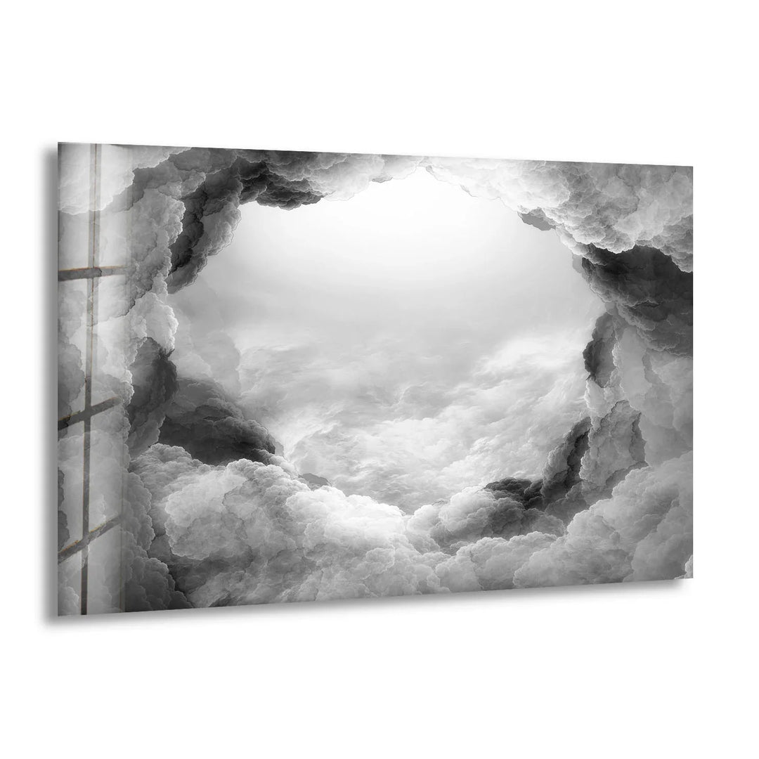 Black & White Cloud Wall Art – Dreamy Abstract Glass Print Decor - MyPhotoStation