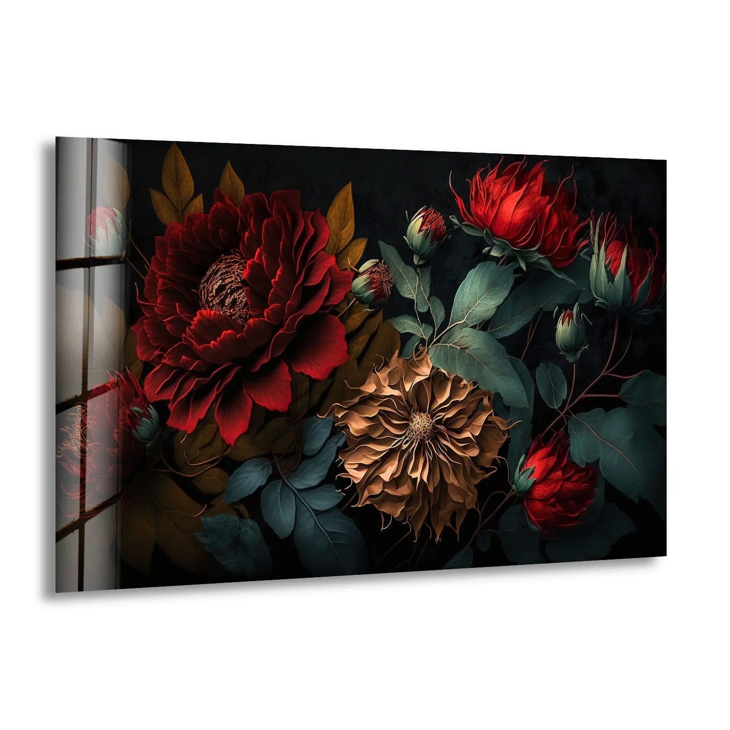 Dark Floral Elegance Wall Art – Botanical Glass Print – MyPhotoStation