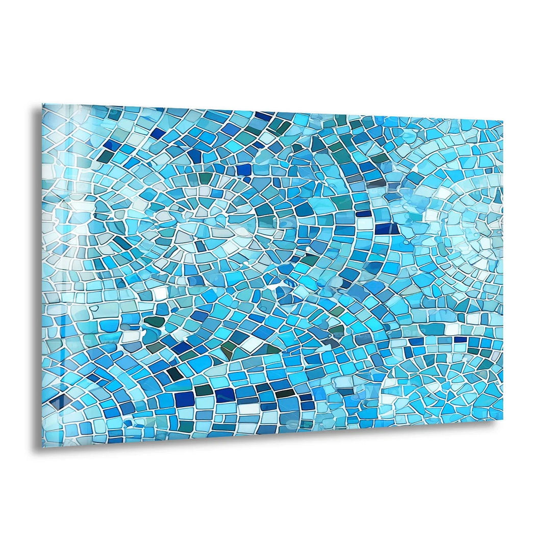 Aqua Blue Mosaic Glass Wall Art – Coastal Geometric Decor for Bathroom & Spa - MyPhotoStation