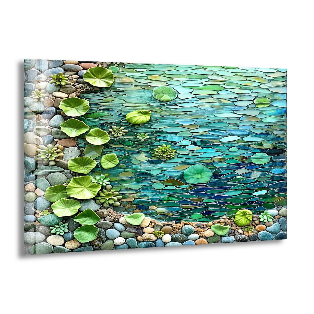 Riverside Land Pebbles & Water Glass Wall Art glass image printing, glass prints from photos