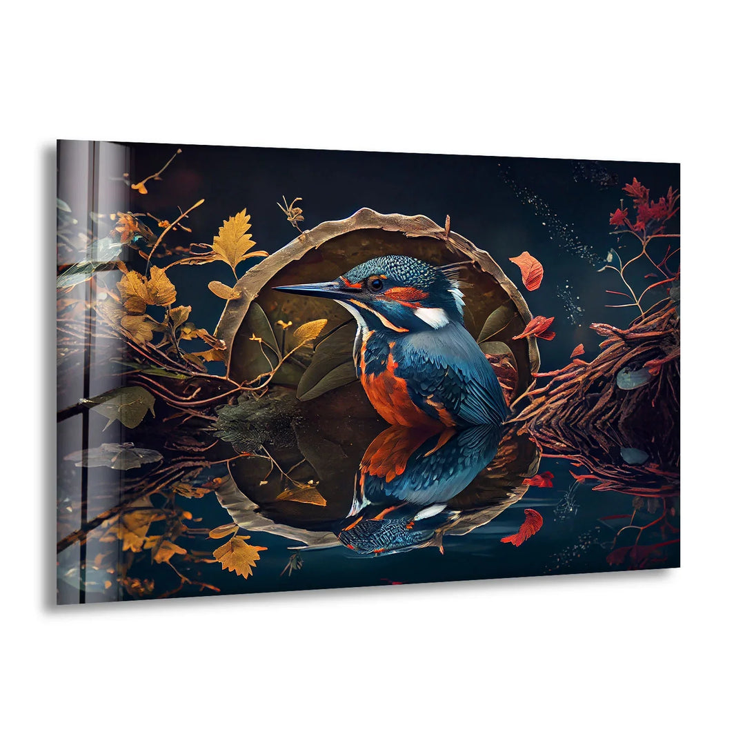 Kingfisher Reflection Wall Art – Autumn Forest Bird Glass Print Design - MyPhotoStation