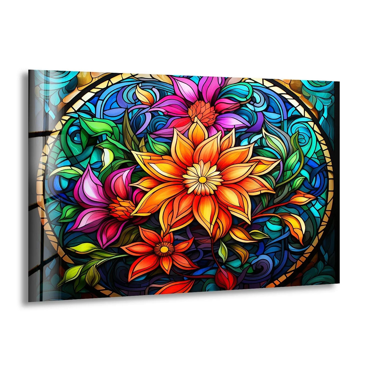 Vintage Floral Stained Glass Art – Glass Wall Art – MyPhotoStation