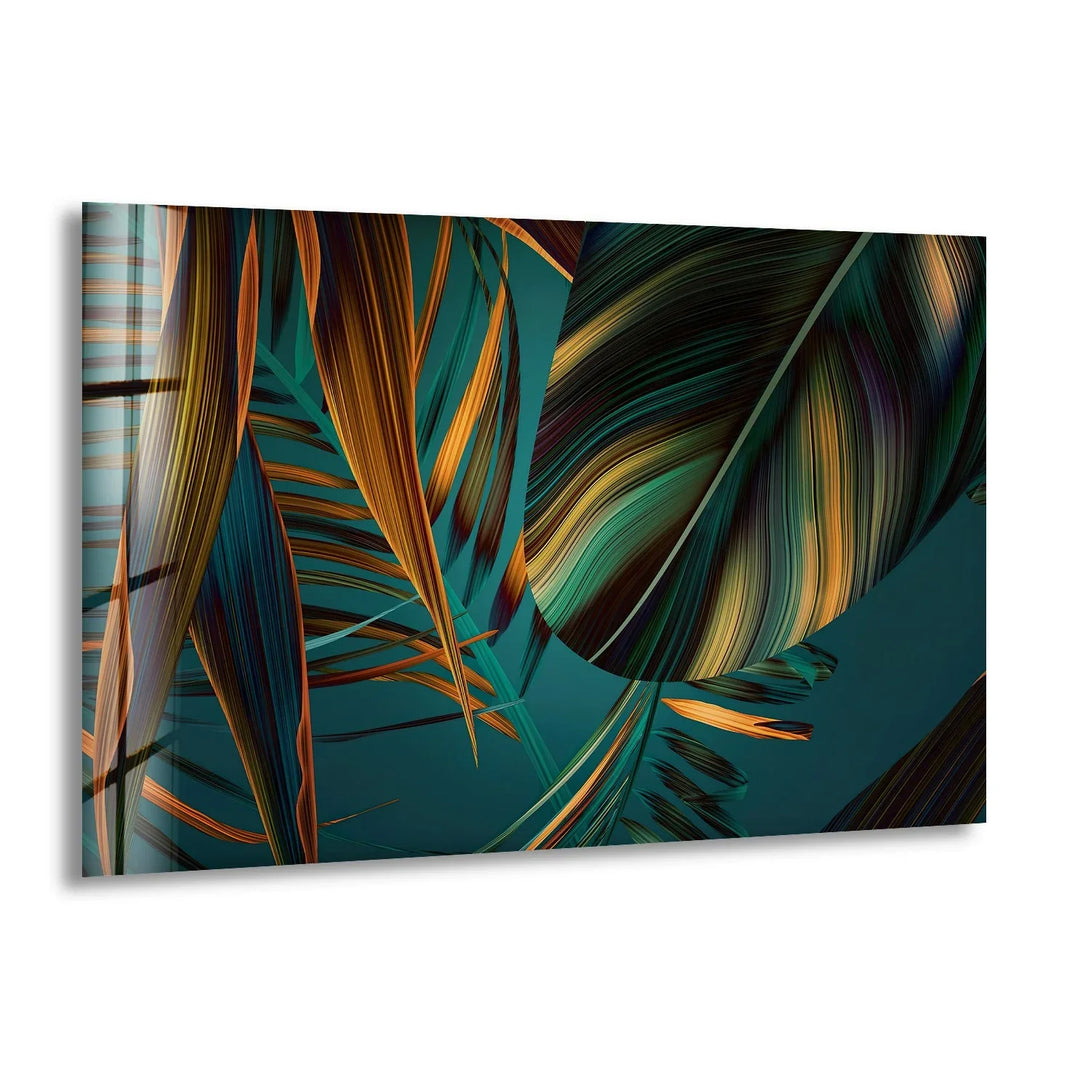 Green Abstract Palm Leaf Glass Wall Art - MyPhotoStation