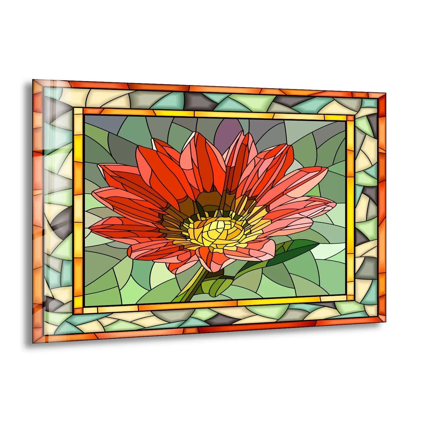Red Mosaic Flower Wall Art – Elegant Stained Glass Decor – MyPhotoStation
