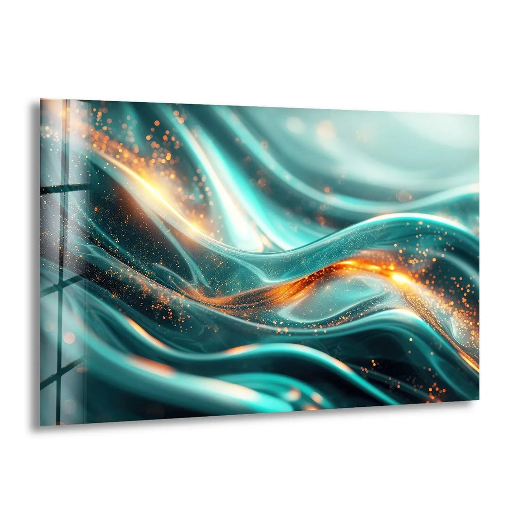 Green Abstract with Gold Waves Glass Wall Art - MyPhotoStation