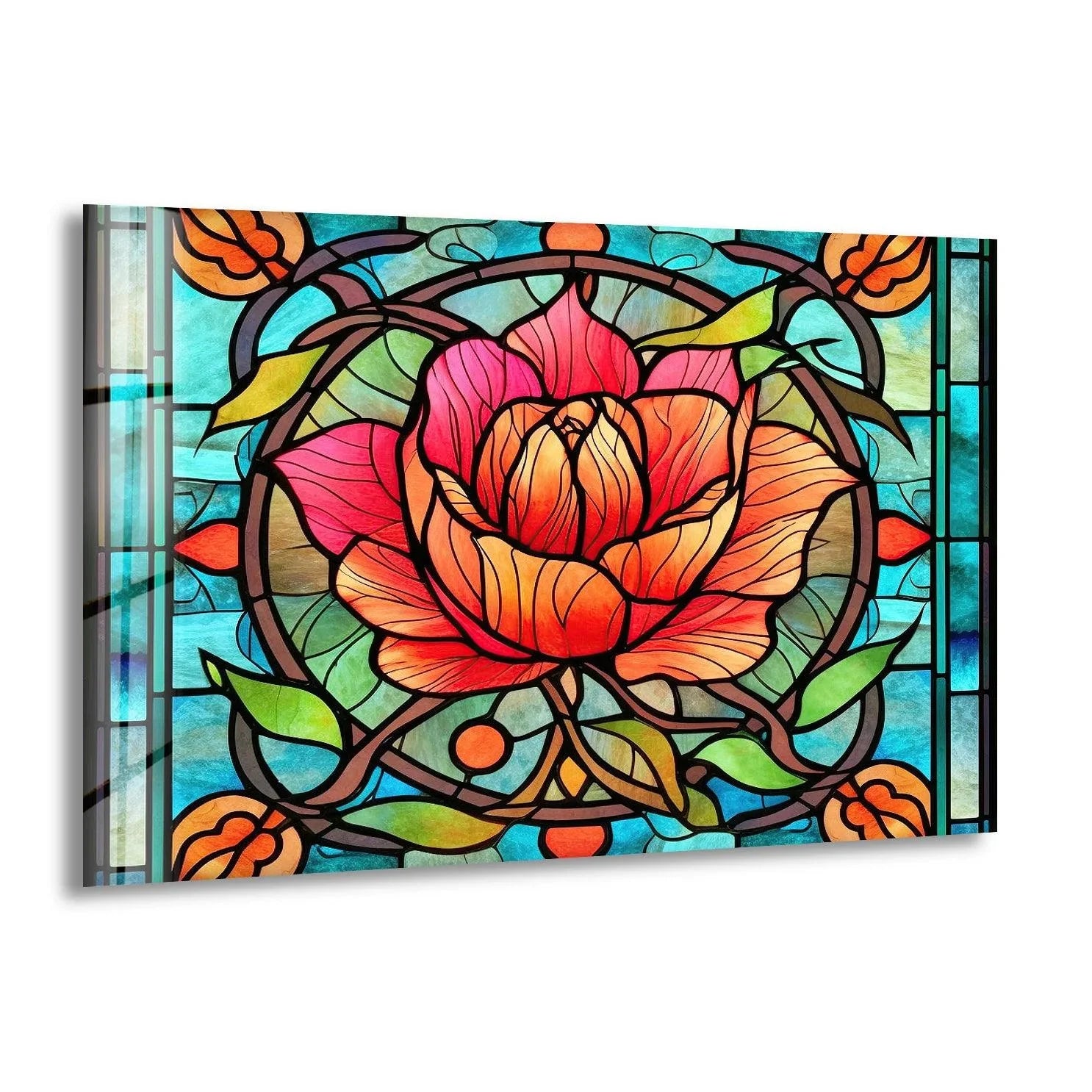 Red Floral Stained Glass Artwork – Timeless Glass Wall Art – MyPhotoStation