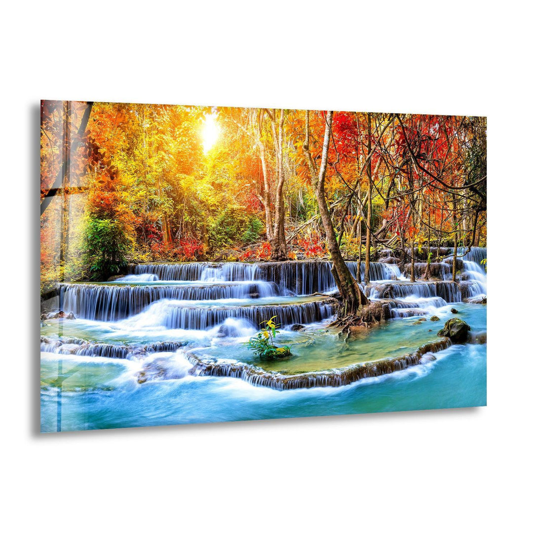 Waterfall in Autumn Forest Glass Wall Art - MyPhotoStation