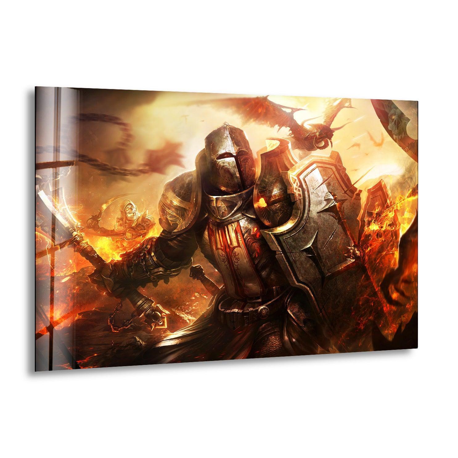 Epic Fantasy Warrior Glass Wall Art print picture on glass, Tempered Glass Wall Art