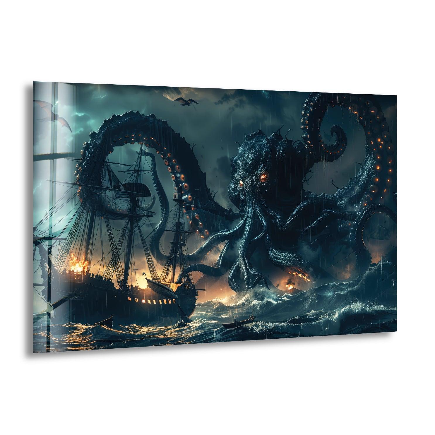 Giant Kraken Glass Wall Art photo print on glass, prints on glass wall art