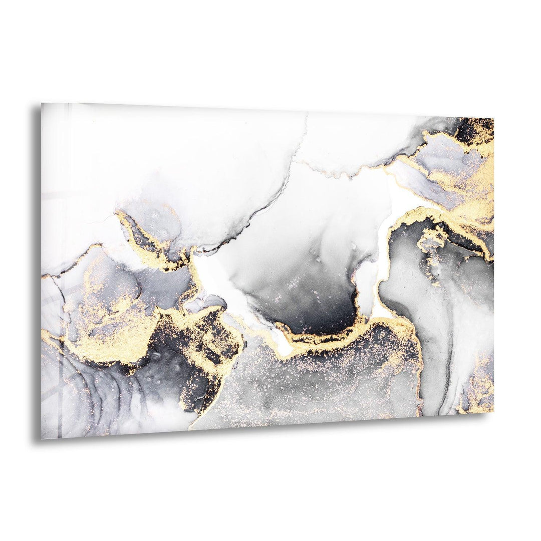 Black Gold Abstract Liquid Ink Art Glass Wall Art - MyPhotoStation