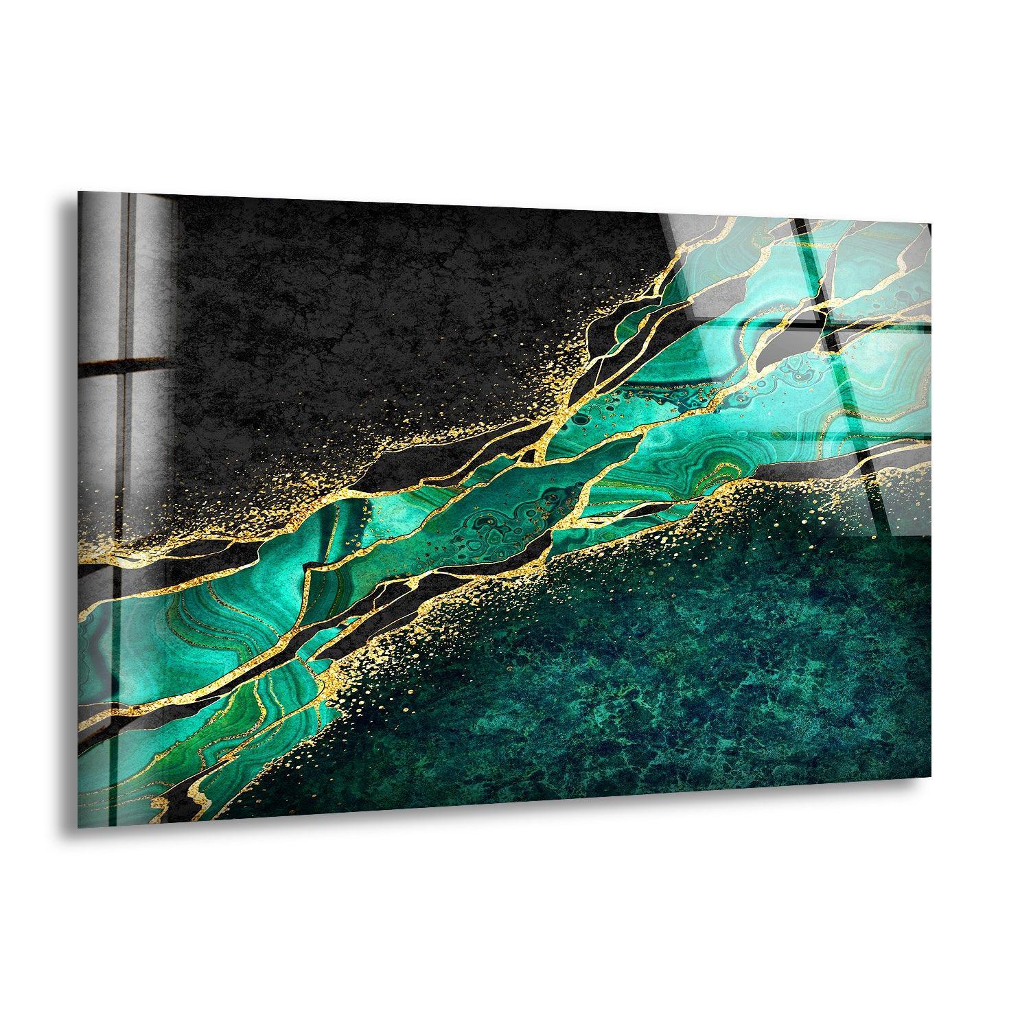 Emerald Green Marble Glass Wall Art – Modern Elegance – MyPhotoStation