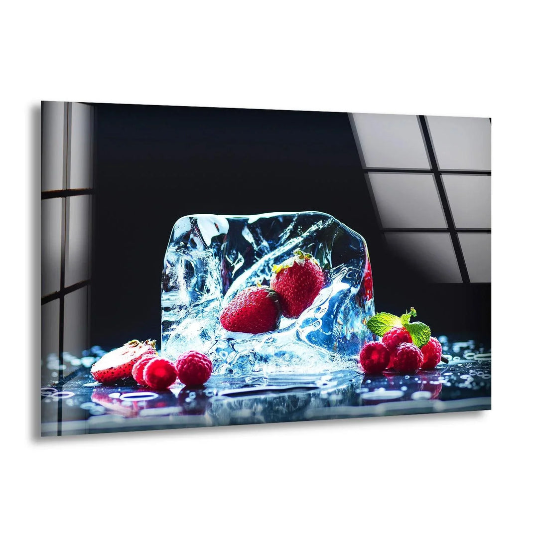 Ice Fruits Glass Wall Art, print picture on glass, Tempered Glass Wall Art