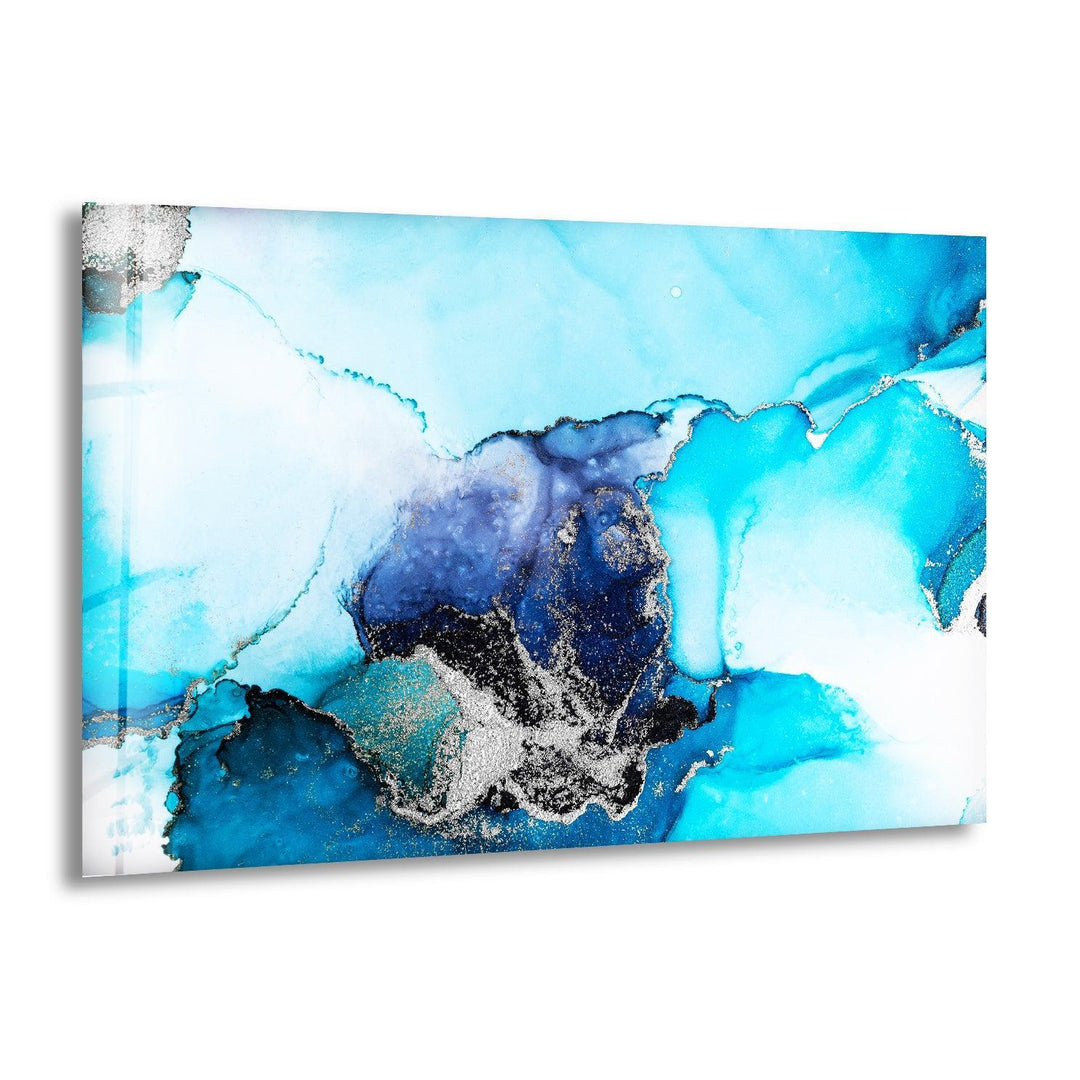 Blue with Silver Alcohol ink Glass Wall Art - MyPhotoStation