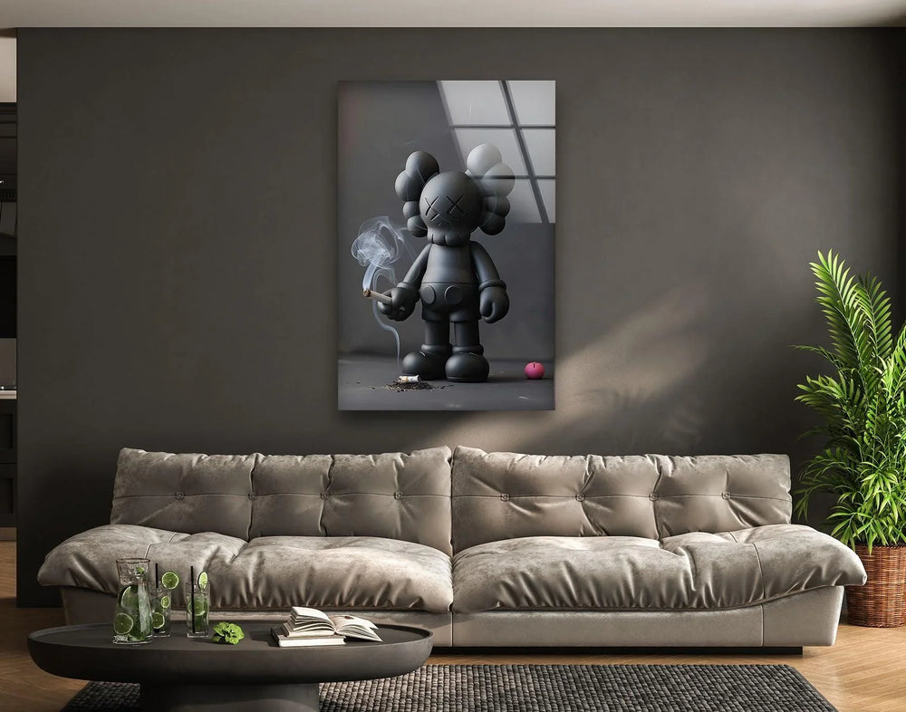 Kaws Smoking Glass Wall Art glass image printing, glass prints from photos