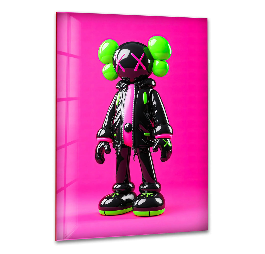 Neon Pink Kaws Glass Wall Art stained glass wall art, stained glass wall decor