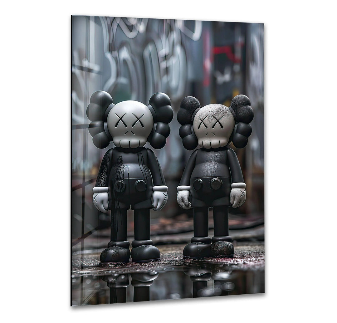 Two Black Kaws Glass Wall Art print picture on glass, Tempered Glass Wall Art