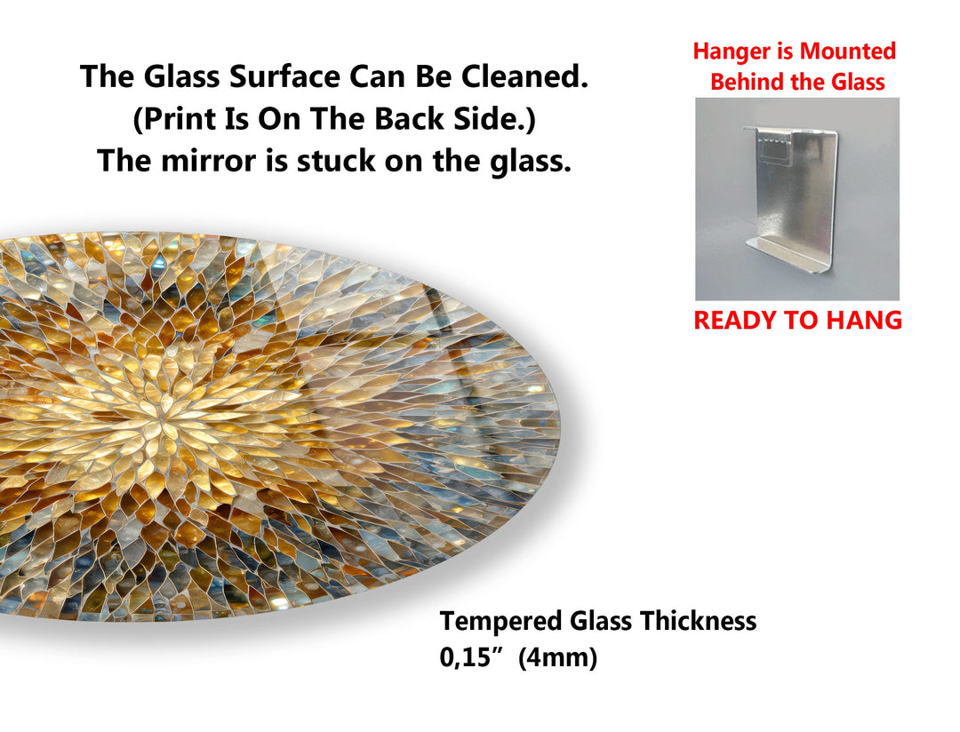 Golden Radiance Quartet – Sunburst Mosaic Round Glass Wall Art Set