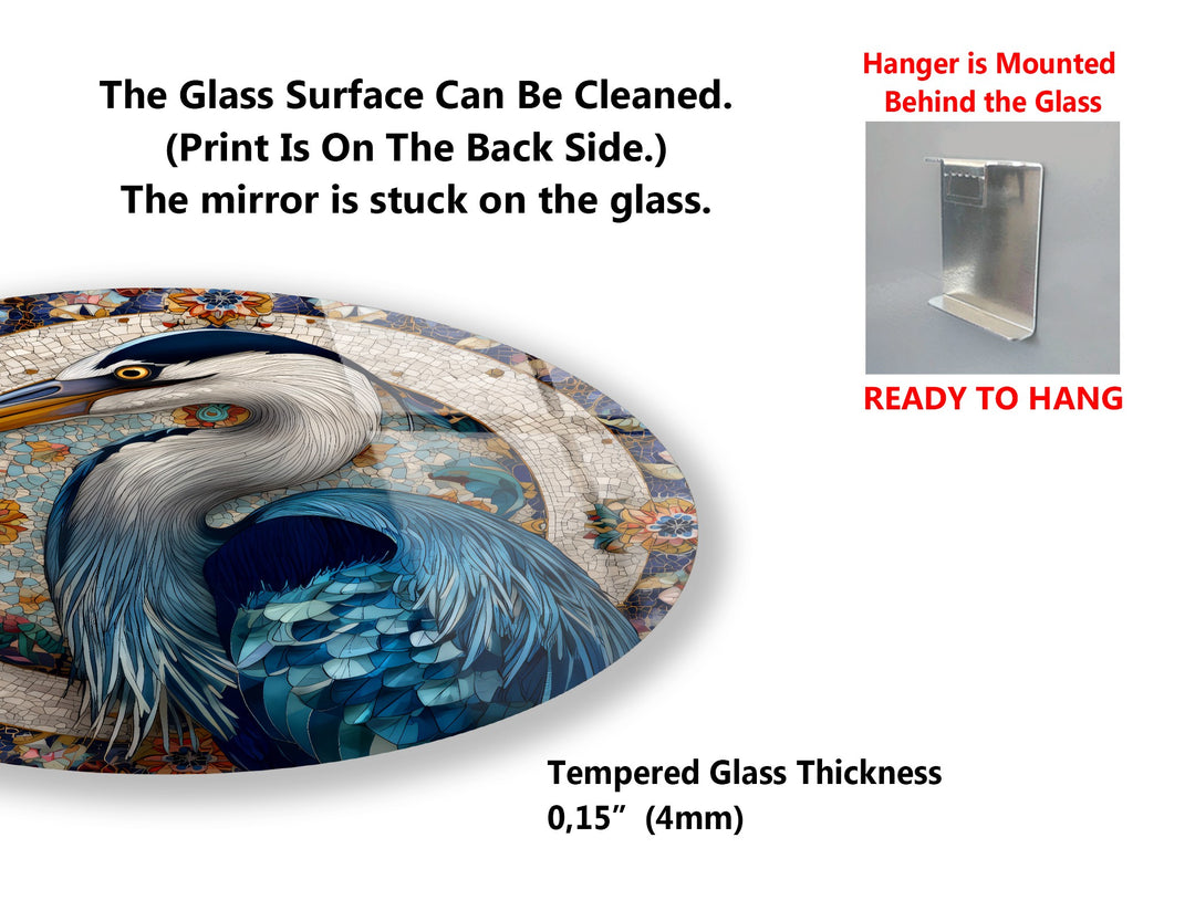 Oceanic Harmony Trio – Dolphin & Heron Mosaic Round Glass Wall Art Set