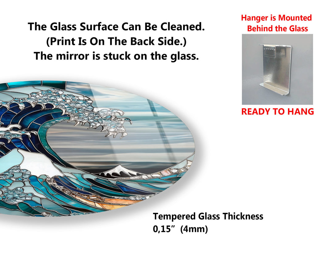 Oceanic Waves – Mosaic Sea-Inspired Round Glass Wall Art Set