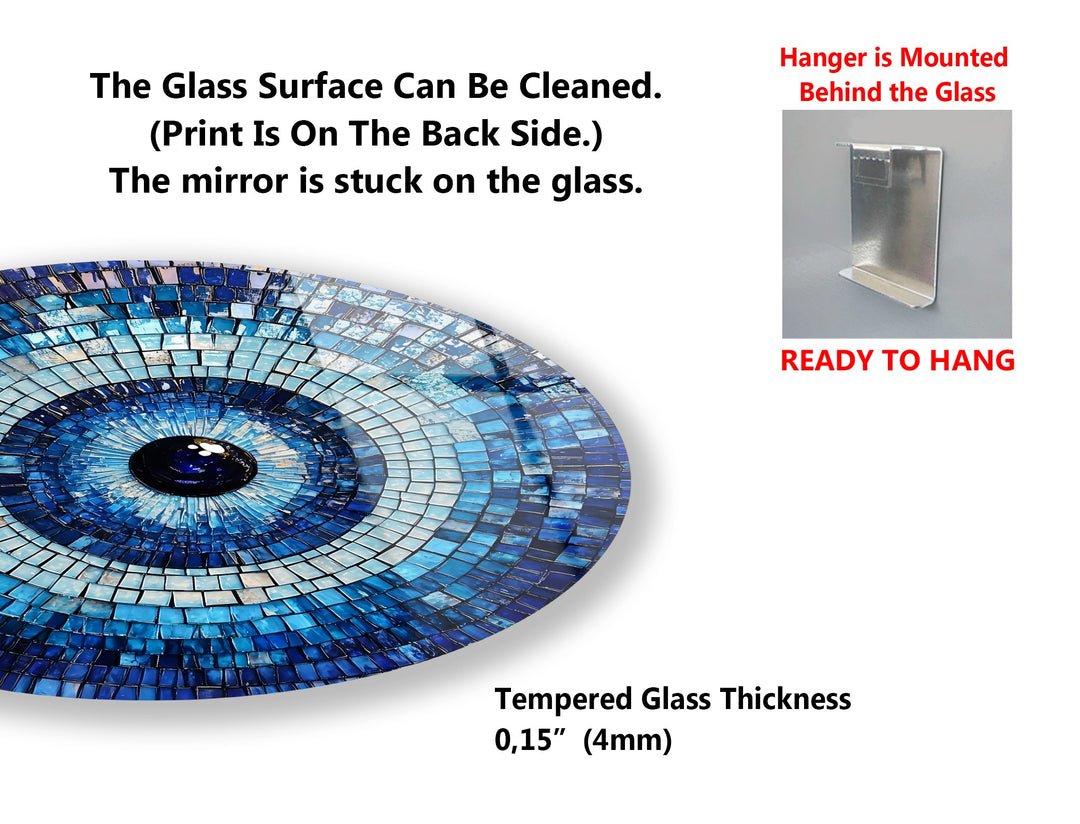 Blue Mosaic Harmony – Evil Eye Inspired Round Glass Wall Art Set