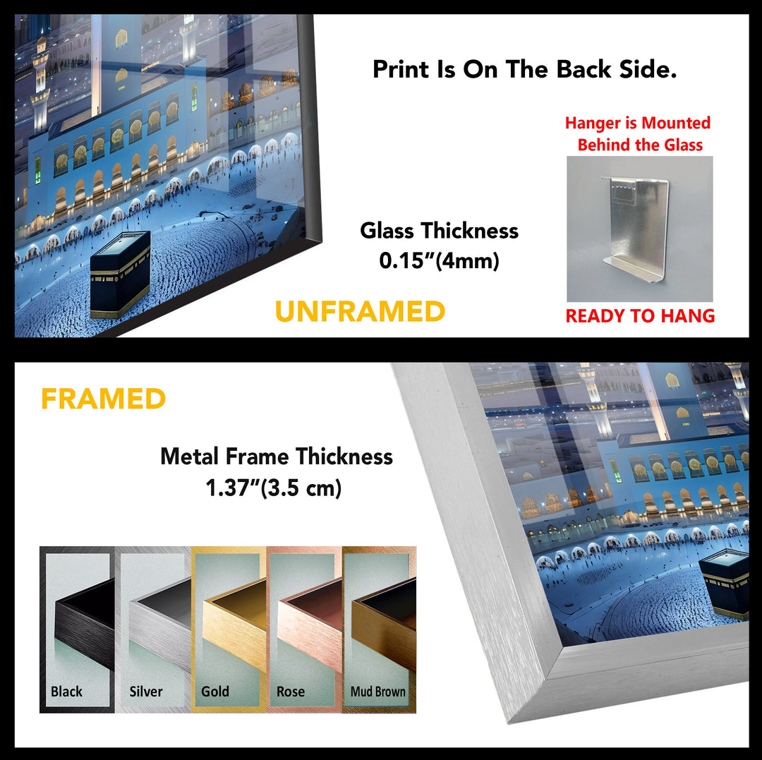 Celestial Serenity – Mecca Tower & Kaaba Islamic Glass Wall Art