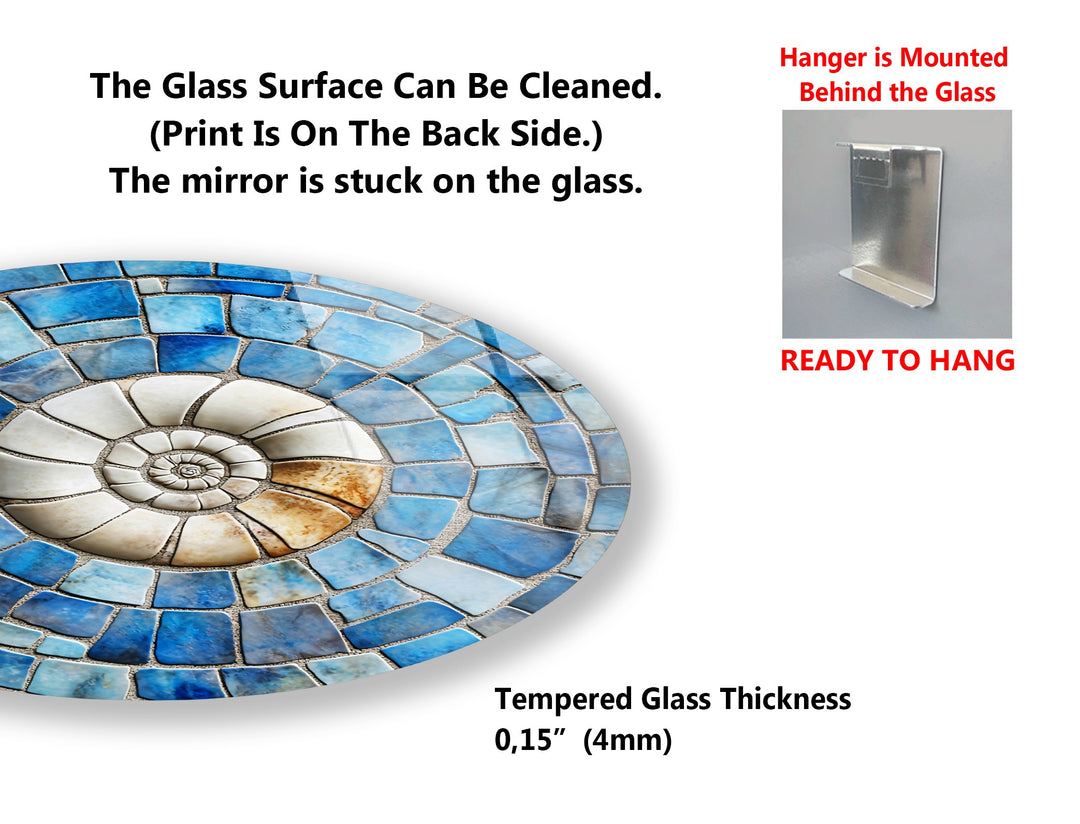 Azure Spiral Harmony – Blue Mosaic Round Glass Wall Art Set