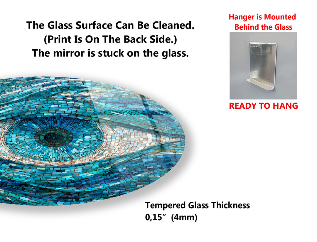 Blue Mosaic Protection Trio – Evil Eye Round Glass Wall Art Set