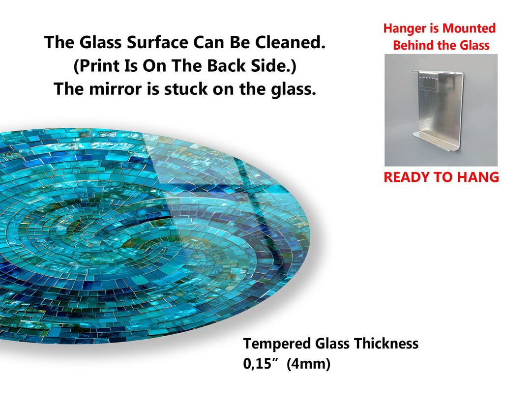 Tranquil Reflections Trio – Blue Mosaic & Buddha Round Glass Wall Art Set
