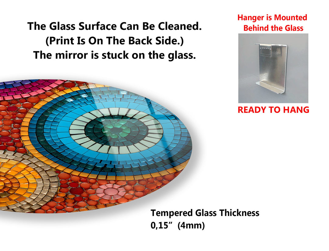 Radiant Mosaic Circles – Colorful Abstract Round Glass Wall Art Set