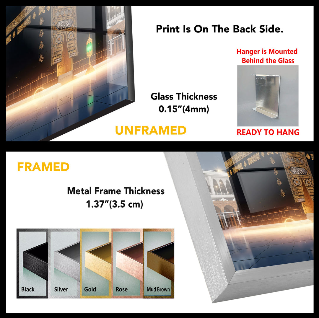 Moonlit Majesty – Kaaba Under Full Moon Glass Wall Art