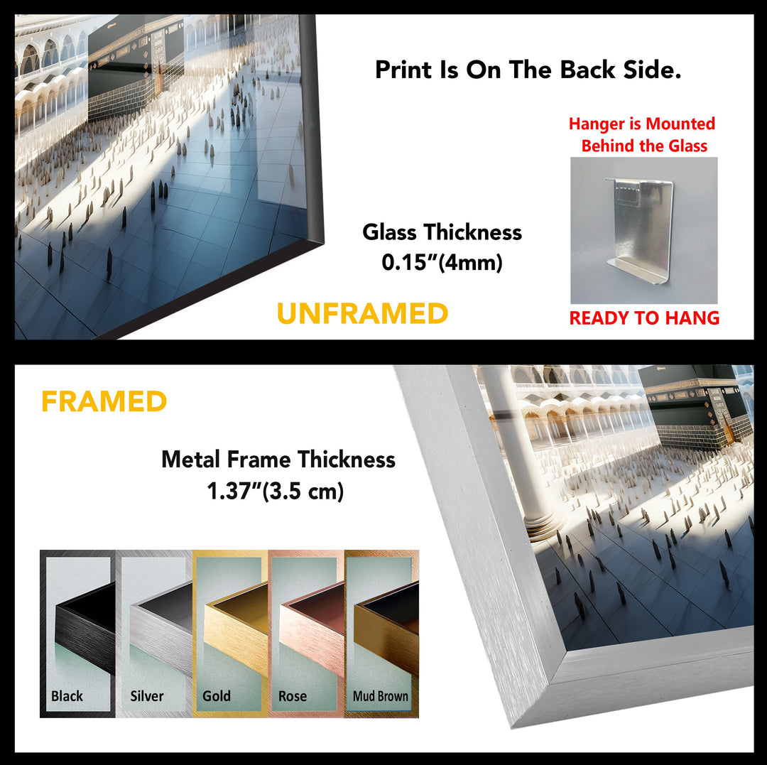 Celestial Harmony – Kaaba Under Divine Light Glass Wall Art