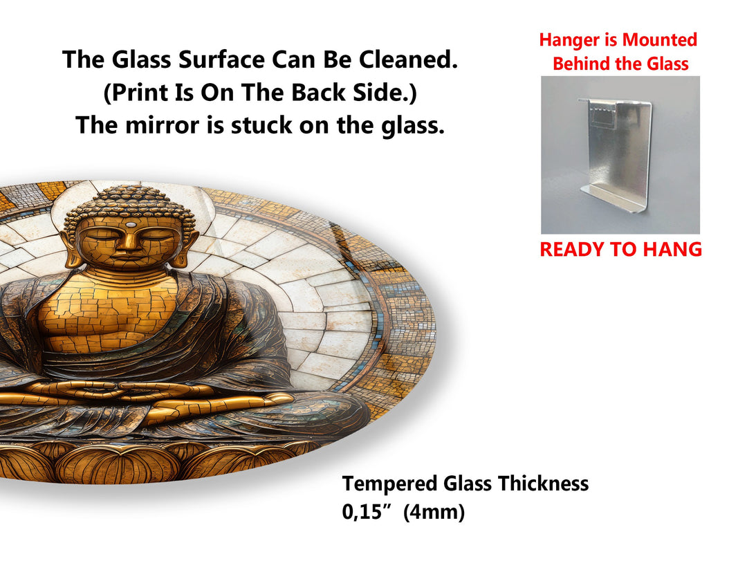 Serene Enlightenment Set – Buddha Mosaic Round Glass Wall Art Collection
