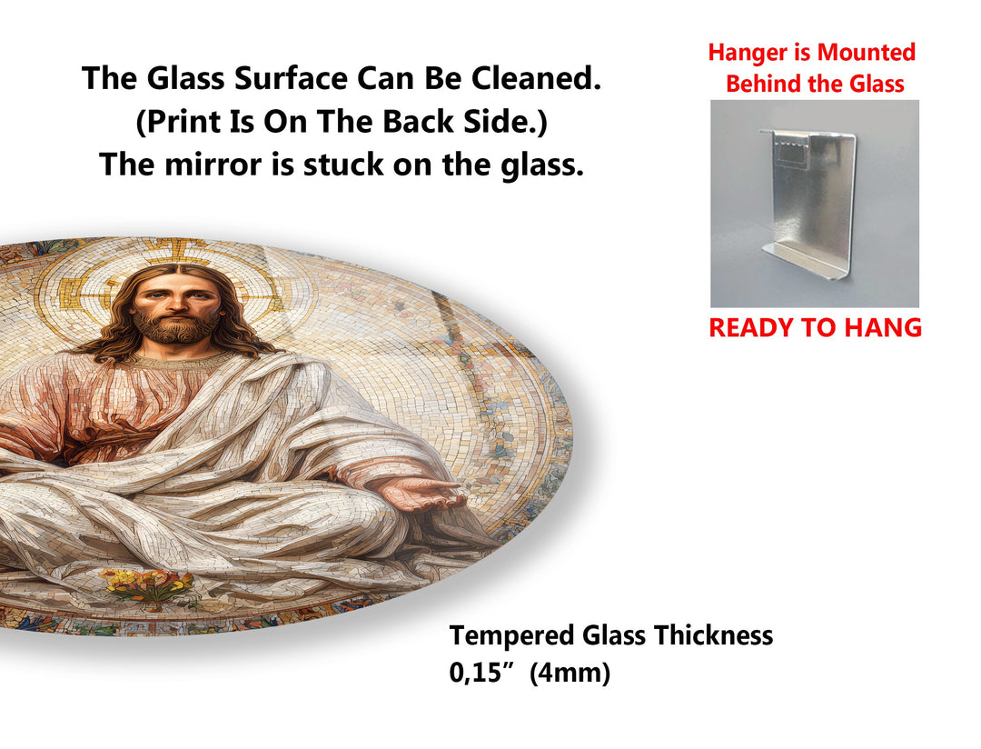 Sacred Grace Collection – Jesus Christ Mosaic Round Glass Wall Art Set